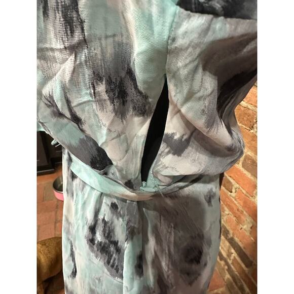 Blair Faux Wrap Dress Watercolor  aqua gray 14P Ruffles Sheer Y2K Coquette Fairy - Picture 9 of 15